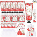 Leelosp 25 Set/100 Pcs Quinceanera Party Favor for Guest with Travel Size Hand Cream, Lip Balm, Card, Organza Bags Quinceanera Gift Set Sweet 15th Party Supply Birthday Souvenir(Red)