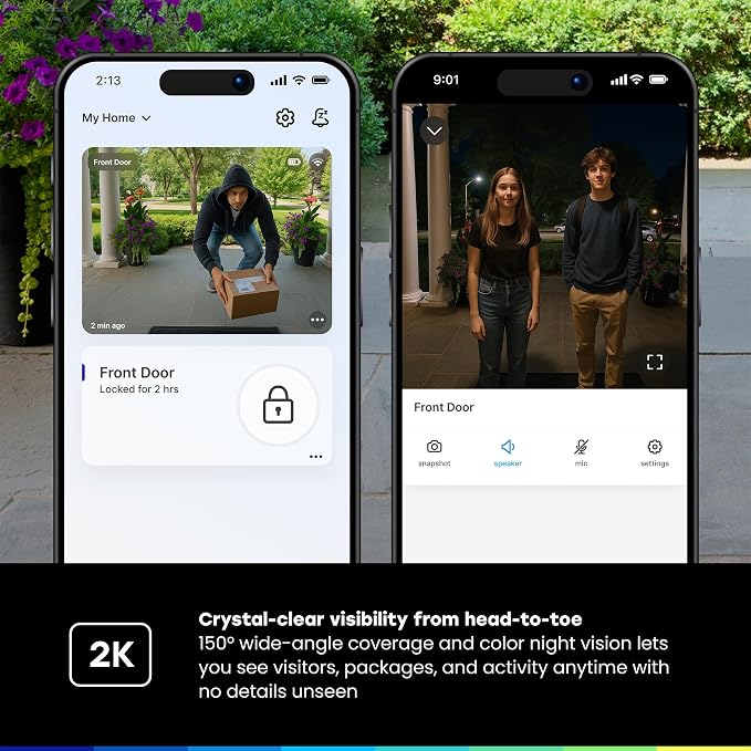 myQ Secure View™ 3-in-1 Smart Lock with 2K HDR Video Doorbell Camera, Face Access, Fingerprint Access, PIN & App Control — Intelligent Entry with Built-in Camera, Color Night Vision & Two-Way Audio