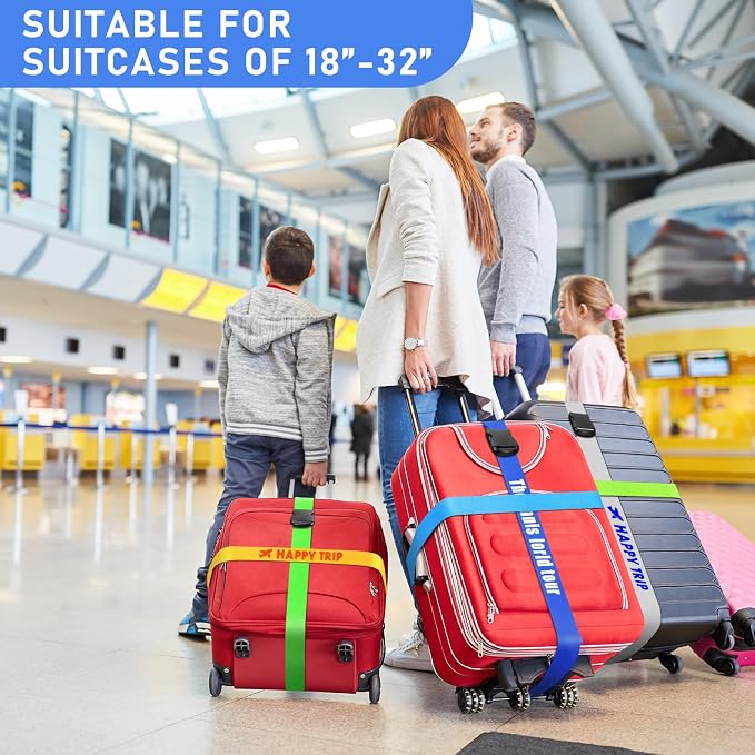 Personalised Luggage Straps for Suitcases, 6 Pieces - Custom Luggage Strap with Embroidery Text, Thickened Luggage Belt with Quick Release Buckle, Travel Suitcase Straps, Adjustable Travel Bag Strap