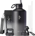 Coolflask 128 oz Gallon Water Bottle Insulated with Straw&3 Lids, Water Jug Large Stainless Steel Metal Vacuum Wide Mouth for Sports, Gym or Office, Non-BPA Keep Cold 48H Hot 24H, Piano Night