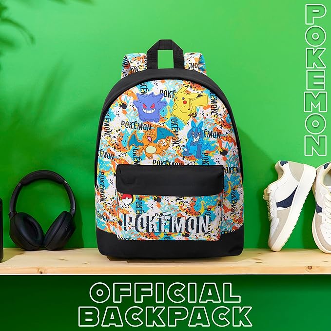 Pokemon Backpack for Kids Teens Boys Girls, Pikachu Anime Backpacks, Bag for Daycare Sports Vacation Travel, School Gift (Multi Graffiti)