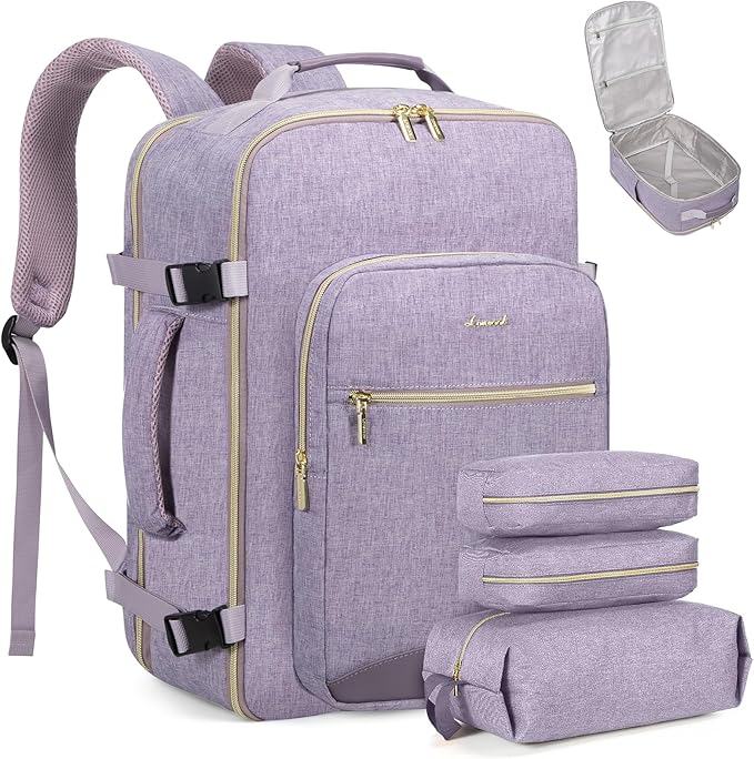 LOVEVOOK 40L Travel Backpack Flight Approved Carry on Backpack,3 Packing Cubes,Waterproof Personal Item Travel Bag,TSA Carry on Luggage Suitcase Travel Essentials,Gifts for Women & Men,fits 17" Laptop