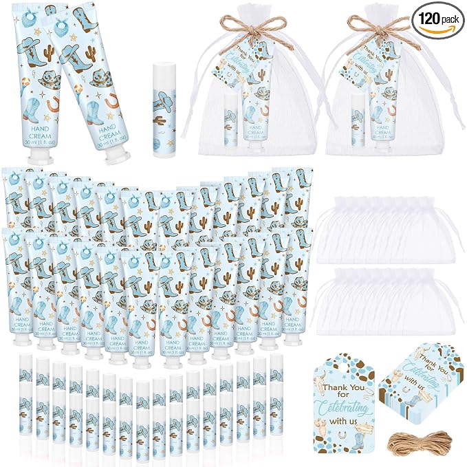 30 Sets Cowgirl Baby Shower Hand Cream and Lip Balm Gift Bulk Western Bridal Shower Party Hand Lotion and Lip Balm First Rodeo Party Favors for Birthday Supplies