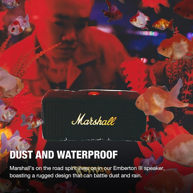 Marshall Emberton III Portable Bluetooth Speaker - Rugged Waterproof/Dust-Proof Design | Loud Stereo Sound, Deep Bass | Compact and Wireless for Travel and Outdoors - Black and Brass