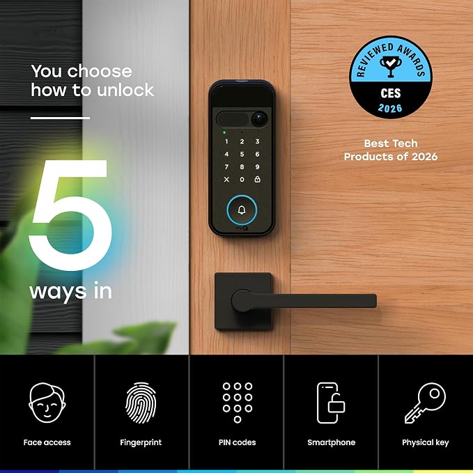 myQ Secure View™ 3-in-1 Smart Lock with 2K HDR Video Doorbell Camera, Face Access, Fingerprint Access, PIN & App Control — Intelligent Entry with Built-in Camera, Color Night Vision & Two-Way Audio