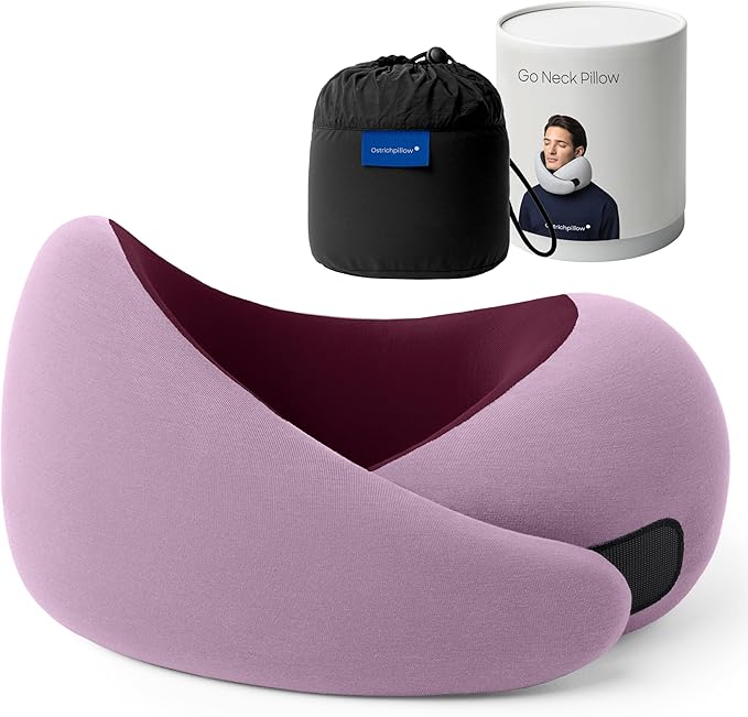 Ostrichpillow Go Neck Pillow, Travel Pillows for Airplanes, Premium Memory Foam Travel Pillow, 360º Ergonomic Design, Asymmetrical Sides, Travel Bag Included, Washable Modal Cover