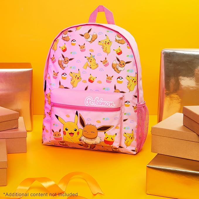 Pokemon Backpack for Kids Teens Boys Girls, Pikachu Anime Backpacks, Bag for Daycare Sports Vacation Travel, School Gift (Pink)