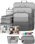 Veken 11 Set Compression Packing Cubes for Travel Essentials,Compressible Expandable Large Luggage Suitcase Organizer Bags for Clothing,Durable Space Saver Storage Bags with Toiletry Bags(Gray)