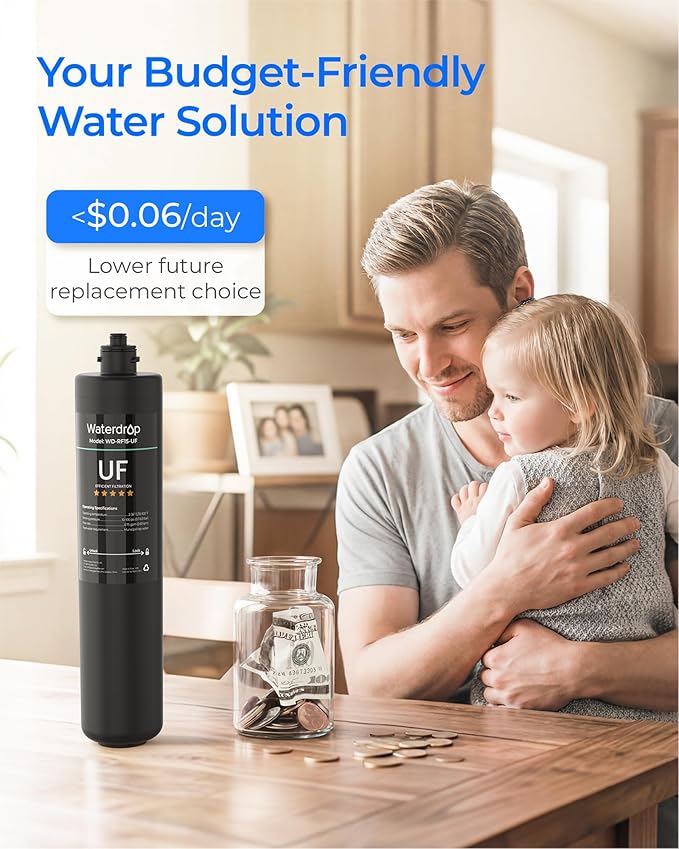 Waterdrop RF15-UF 0.01 μm Water Filter Replacement for Waterdrop 15UA/15UA-UF/15UB/15UB-UF/15UC/15UC-UF Under Sink Water Filter, Reduces Lead, Chlorine, Bad Taste & Odor, 2 Years