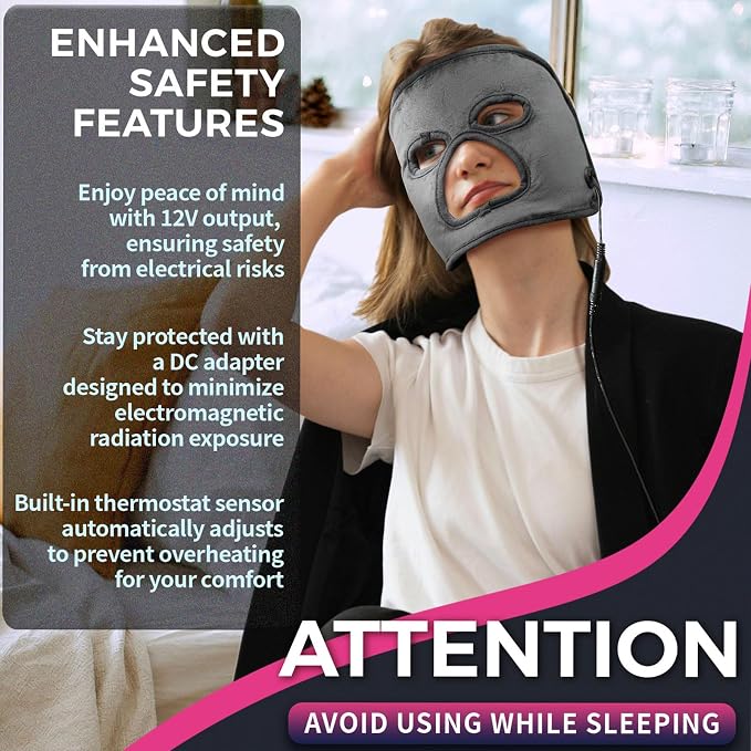 Full-Coverage Heated Face Mask for Sinus Pressure Relief, Ex-Large Face Heating Pad for Sleep Aid & Tension Headache
