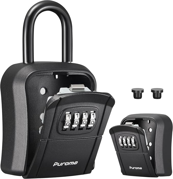 Puroma Key Lock Box, Portable Combination Lockbox Wall-Mounted Key Storage Box for House Keys, Resettable Code Safe Security Lock Box for Home, Office, Apartment Spare Key Storage (1 Pack, Pure Black)