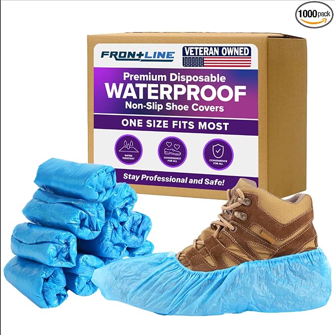 1,000 Pack Waterproof Shoe Covers Disposable, Premium Non-Slip Recyclable CPE Shoe Covers Protectors for Indoors, Durable, Booties, One Size Fits Most, Fits up to Size 13 US Men and 15 US Women, Blue