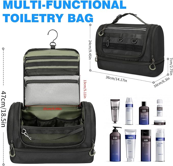 TANGCORLE Toiletry Bag for Men, Handing Travel Toiletry Organizer Protable Water Ressistant Bathroom Shaving Bags for Toiletry Accessories, Travel Essentials, Black(Empty Bag)