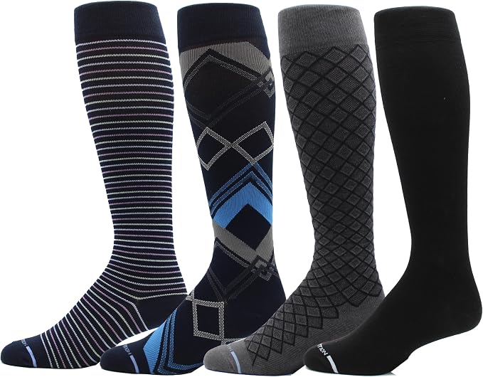 Dr. Motion 4 Pairs Men's Athletic Traveler Graduated Compression Knee High Socks