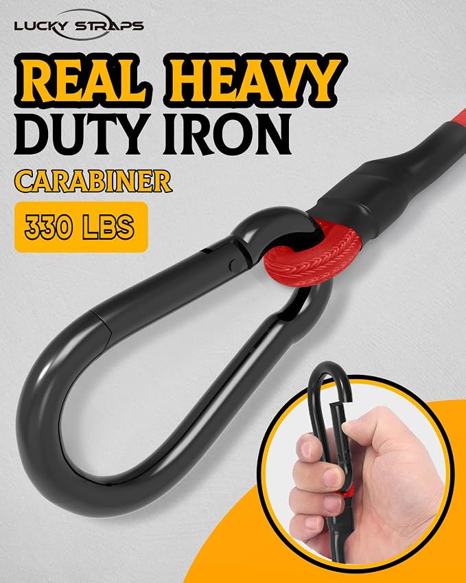 8 Pcs 48 Inch Heavy Duty Carabiner Bungee Cord Outdoor with 190 Lbs Max Break Strength, Bungee Straps with Upgraded Carabiner Hooks for Luggage Rack, Cargo, Hand Carts, Bike, Camping, etc (Red)