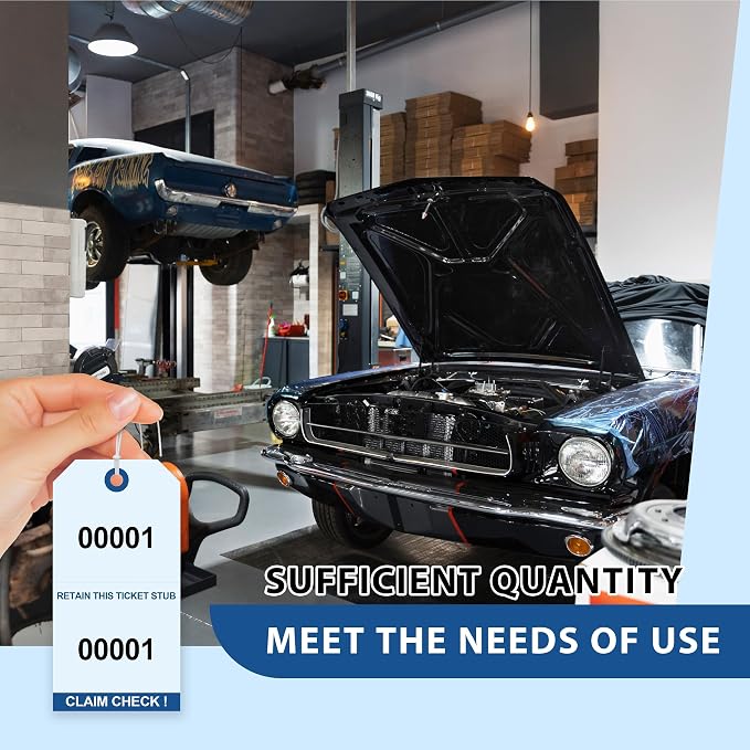200 Pcs Duplicate Auto Park Tags (Numbered 1-200) 4.72" x 2.36" Inch Valet Parking Tickets with Strings Claim Check Tags with Marker for Valet Coat Check and Hotel Luggage Tags (200, Blue)