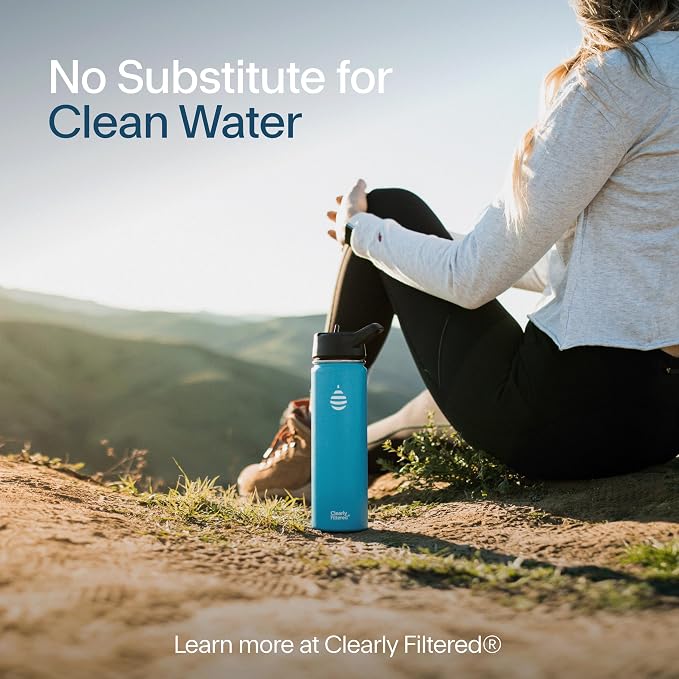 Clearly Filtered Water Bottle | Targets/Removes 200+ Contaminants, Double-Wall Insulated Stainless Steel, BPA/BPS Free, Phthalate Free, Filters Flouride Leads Chlorine (20oz, Sage Gray)