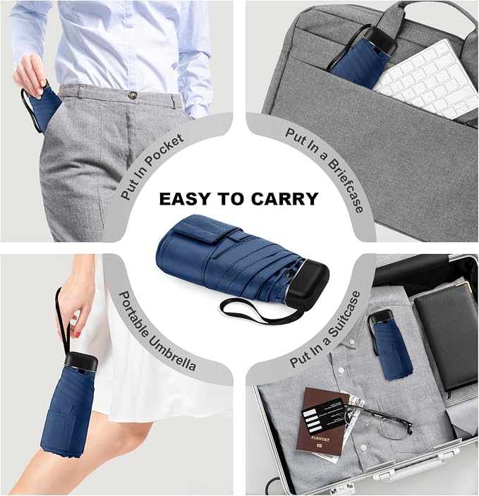 Mini Umbrella - Compact, Waterproof Travel Umbrella for Light Rain, Suitable for Women's Purse and Pocket