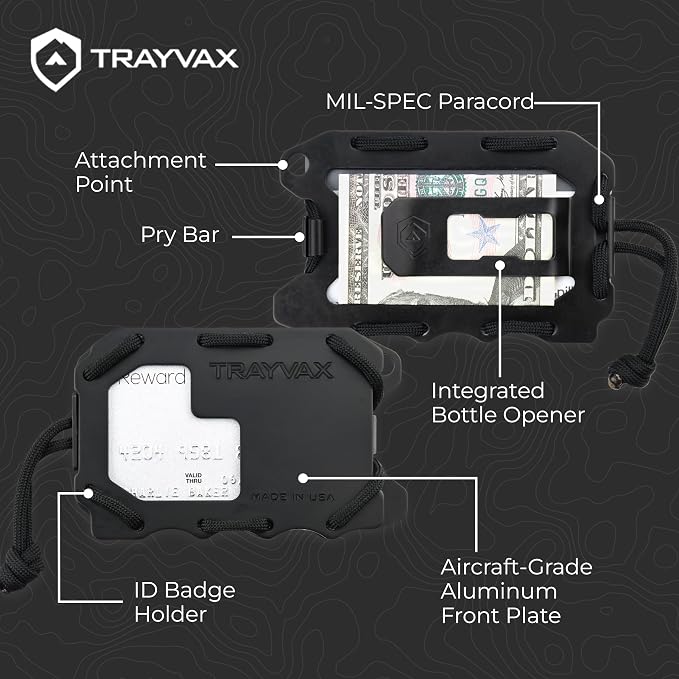 Trayvax Original 2.0 Wallet, RFID Front Pocket Tactical Metal Credit Card Holder with Money Clip, Slim Minimalist Wallet for Men and Women, Black