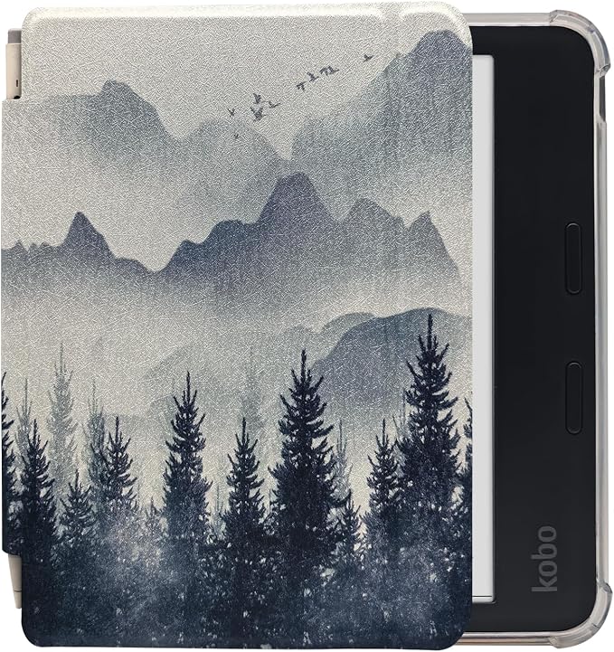 Folio Leather Case for 7" Kobo Libra Colour (2024) eReader - Ultra-Thin Enhanced Auto Sleep/Wake Cover with Transparent TPU Back, Magnetic Closure, Stylus Holder (Misty Forest)