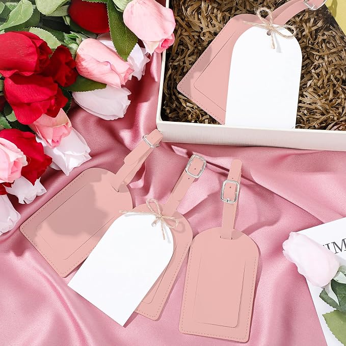 Amylove 48 Sets Leather Luggage Tags Bulk Wedding Favors Luggage Tags for Guests Bridal Gifts Wedding Bridal Shower Gift PU Leather with Name ID Card Tag for Guests