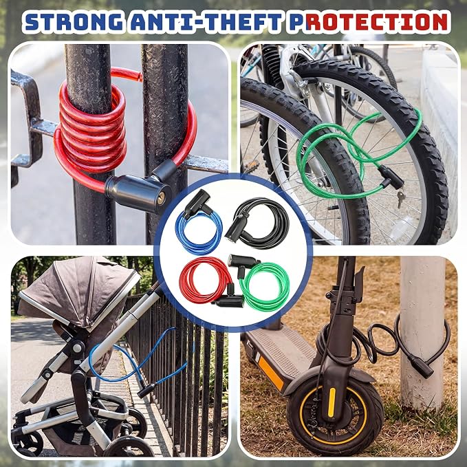 Yexiya 20 Pcs Bike Locks Bulk, Each Anti Theft Bicycle Lock Cable with 2 Keys, 3.4 FT Long Bike Cable Lock for Protecting Bicycle, Electric Scooter, Motorcycle, Scooter, Fence, Toolbox, 4 Colors