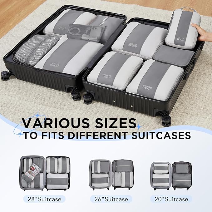 10 Set Compression Packing Cubes for Travel Essentials,Compressible Expandable Packing Cubes for Suitcase,OlarHike Luggage Garment Bags for Travel,Handy Helper for Organizing Clothes(Gray)