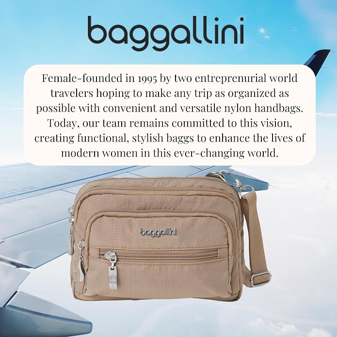 Baggallini Triple Zip Small Crossbody Bag for Women - Lightweight Convertible Fanny Pack Belt Bag