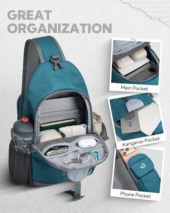 WATERFLY Sling Bag Crossbody Backpack: 8L RFID Anti Theft Cross Body Shoulder Bag Travel Crossover Side Bag for Men Women
