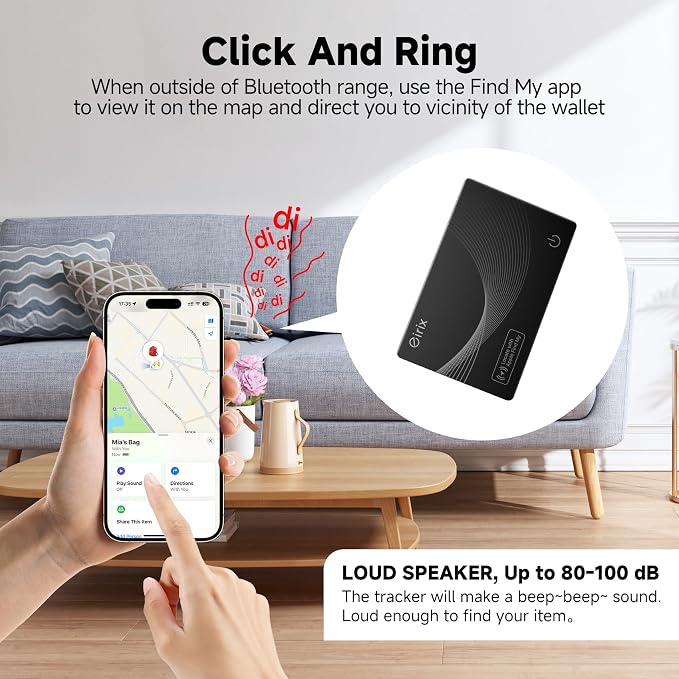 2026 [Apple MFi Certified] (iOS Only) Wallet Tracker Card, Rechargeable Thin Finder, Works with Apple Find My (iOS Only), Item Locator for Luggage Tags, Passports, Phone (Black, 2 Pack)
