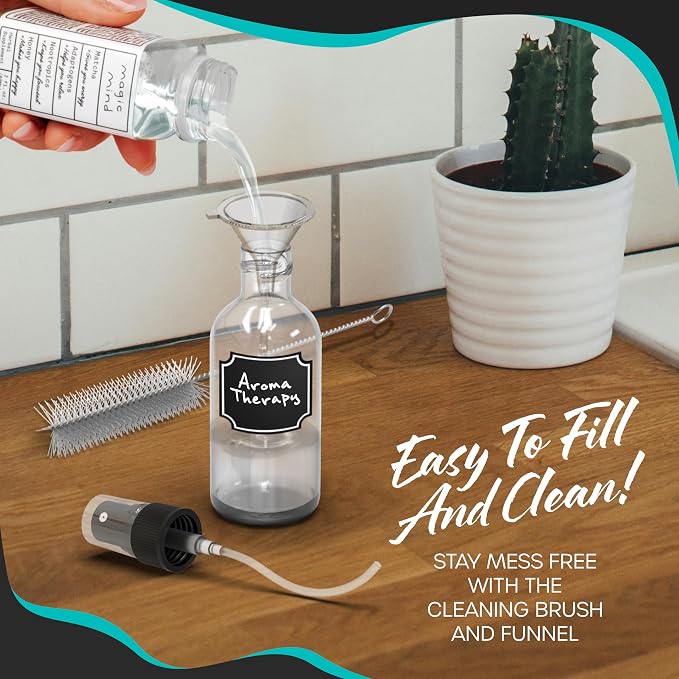 Nevlers Clear Glass Small Spray Bottle 2 Oz 24 Pack Spritzer Bottles | Small Travel Spray Bottle Set w/ Shrink Wrap, Funnel, Brush, Marker & Labels | Face & Body Small Atomizer Fine Mist Sprayer