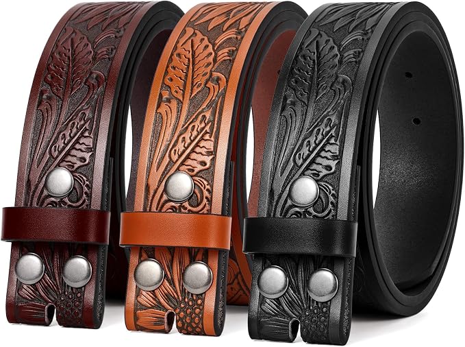 SANSTHS 3 Pack Western Belts for Men Woman without Buckle, Cowgirl Cowboy Belt for Buckle Western Leather Belt for Jeans