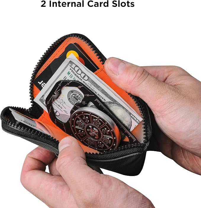 ALPAKA Zip Card Pouch - Card Wallet and Coin Pouch - Holds 12-20 Cards and Cash Holder with Grey Axoflux, RFID Blocking Weatherproof Material