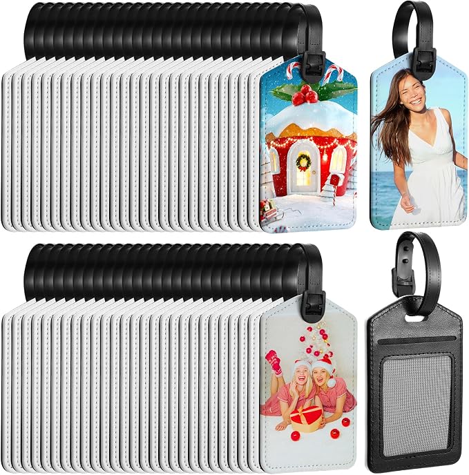 Hillban Sublimation Luggage Tags White Heat Transfer PU Leather Name Tag Blank Suitcase Label Travel Business ID Card Holder for DIY Travel Suitcase Sports Bag Label Gift Craft Rectangle(100 Pcs)