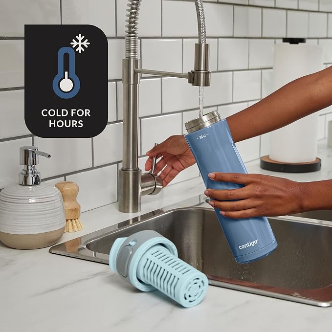 Contigo Clybourn Chill Stainless Steel FreeFlow Filter Water Bottle with AUTOSEAL, 24oz., Dark Ice (Pack of 4)