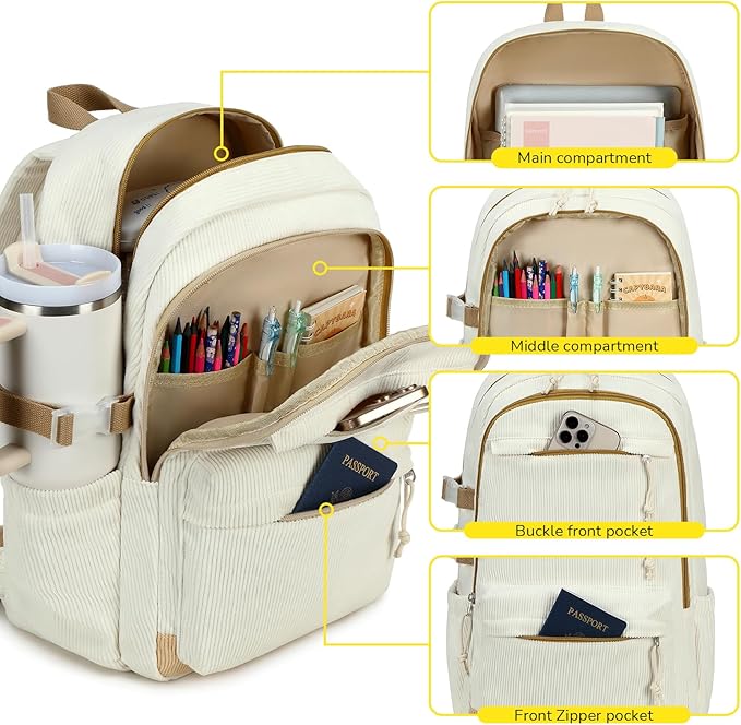 Bluboon School Backpack for Teen Girls Bookbags Elementary High School Corduroy Laptop Bags Women Travel Daypacks
