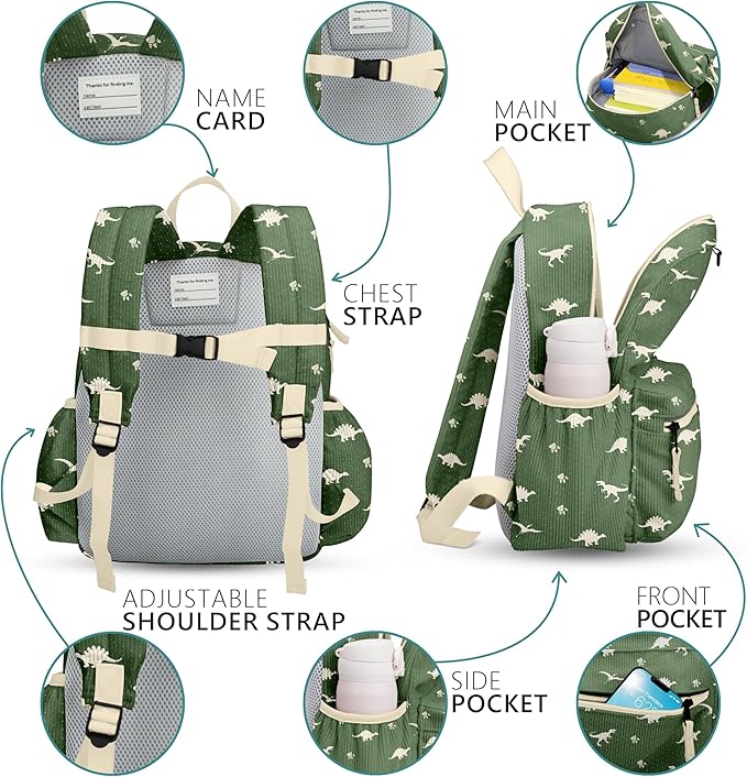 Corduroy Kids Backpack for Boys 6-10: Boys Girls Backpacks for Elementary Kindergarten 15” H Fit Folder