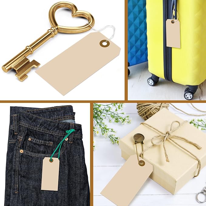 Sayglossy 1000 Pcs Blank Manila Shipping Tags with Wire 2 3/4" x 1 3/8" Khaki Paper Hang Luggage Price Asset Gift Label Tags