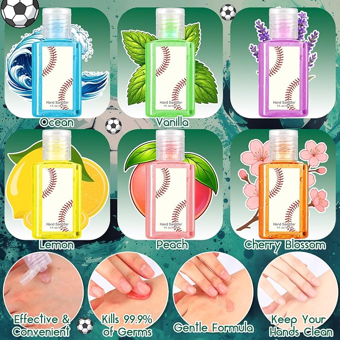 Frienda 48 Pack Soccer Party Favors Set 24 Pcs Mini Hand Sanitizers and 24 Pcs Keychain Holders Travel Size Sanitizers for Sports Soccer Party Supplies for Team Players Coaches Fans Gifts