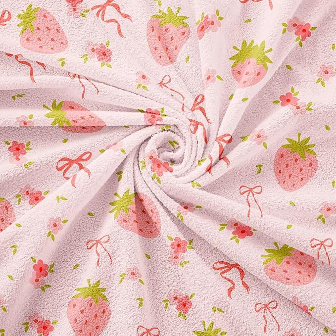 Strawberry Pet Couch Cover Pink Bow Dogs Washable Non-Slip Couch Protector Princess Silk Ribbon Cute Bowknot Boho Floral Flowers Kawaii Pet Friendly Dog Mat for Couches and Sofas,91" x 134"