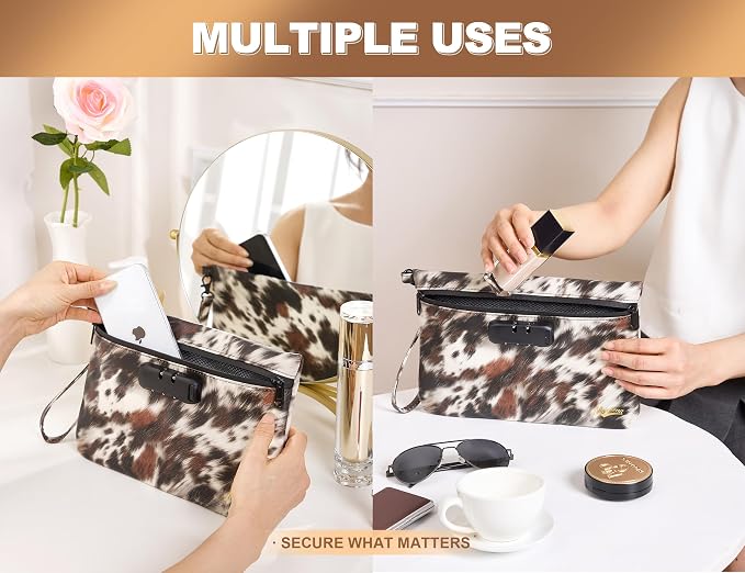 Storage Bag with Combination Lock and Accessories Carbon Lined Bag Container Travel Medicine Cosmetic Organizer Great Gifts for Women