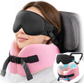 YFONG Travel Pillow for Long Flights, Patented 360° Ergonomic Sleeper Hold Head Support System with Memory Foam Neck Pillow & 3D Sleep Mask, Prevent Head Bobbing for Airplane & Road Trip, Pink