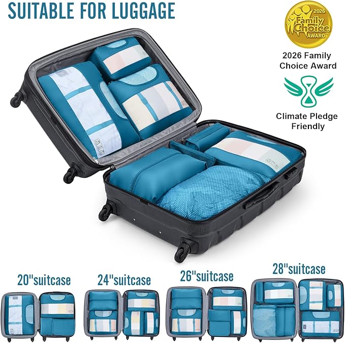 Veken 8 Set Packing Cubes for Travel Essentials, Suitcase Organizer Bags in 4 Sizes, Carry-On Luggage Accessories with Large Laundry Bag & Passport Holder, Must-Have for Airplane, Road Trip & Camping