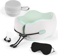 Memory Foam Travel Neck Pillow for Airplane Travel, Head and Chin Support, Adjustable Strap, Washable Cover, Carry Case