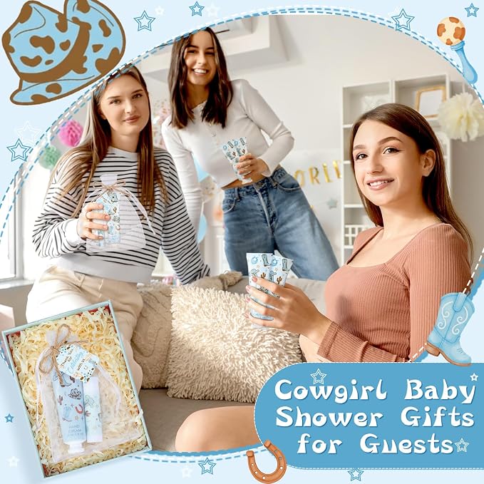 30 Sets Cowgirl Baby Shower Hand Cream and Lip Balm Gift Bulk Western Bridal Shower Party Hand Lotion and Lip Balm First Rodeo Party Favors for Birthday Supplies
