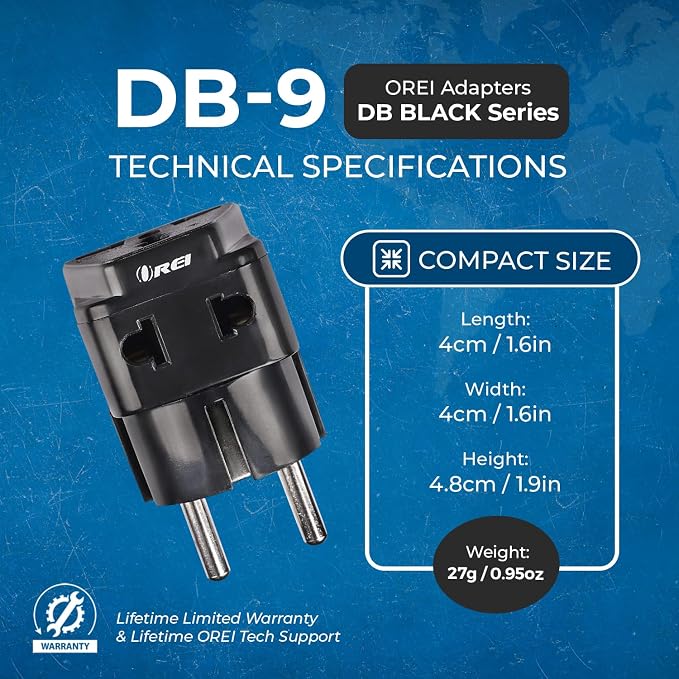 OREI USA to Europe (Schuko) Travel Adapter Plug - 2 in 1 Type E/F Plug Adapter Perfect for Laptop, Camera Charger & More - CE Certified - RoHS Compliant - 2 Pack - Black Color