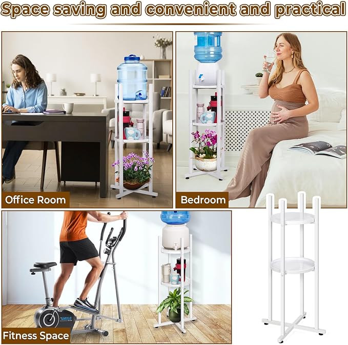 Water Dispenser Stand 5 Gallon Water Jug Stand Sturdy Water Stand(32.8" H-11.2" W) Water Jug Stand with 2 Round Shelfs for 1-5 Gallon Water Bottles/Crocks, Water Jug and Plant Stand (White)