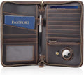 Polare Full Grain Leather Travel Passport Holder RFID Blocking Cover Case Travel Document Organizer Wallet Holders 2 Passports With YKK Zipper (Dark Brown with AirTag Slot)