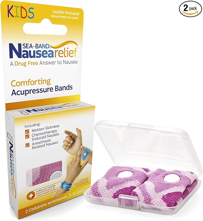 Sea-Band Anti-Nausea Acupressure Wristband for Motion & Morning Sickness, Child, 1 Pair Pink