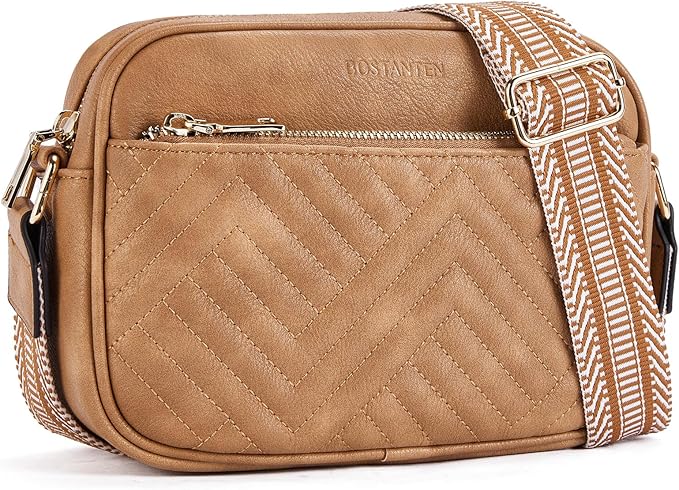 BOSTANTEN Quilted Crossbody Bags for Women Vegan Leather Purses Shoulder Handbags with Wide Strap